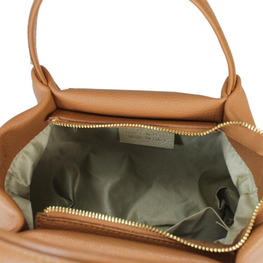 Classic Camel Italian Leather Satchel Handcrafted In Italy View 2